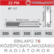 VOGEL&amp;NOOT Vonoplan síklapú T6 középcsatlakozású radiátor 22PM900 ×  400 BT 107